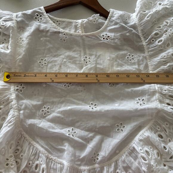 Unsubscribed Tops Blouse Shirt Women's Small White Boho Eyelet Ruffle Bib NWT - Picture 7 of 12